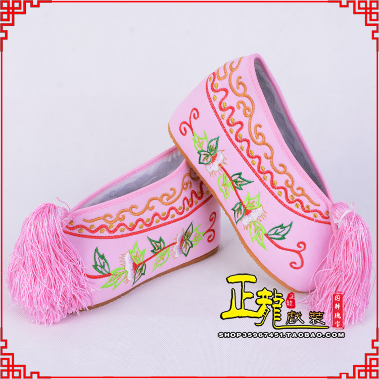 万山特花旦鞋女绣花彩鞋 舒适款草花内高彩鞋